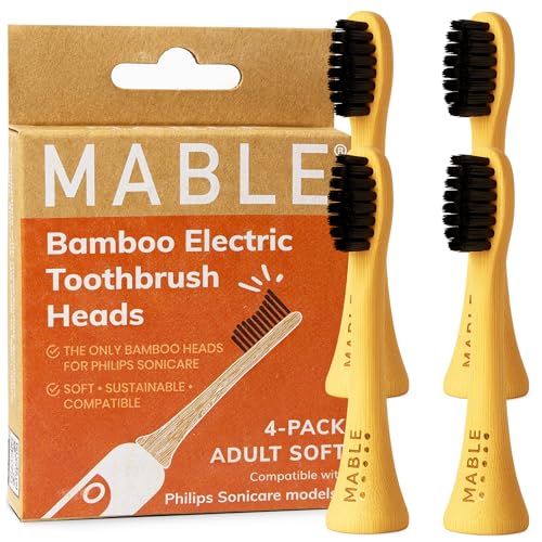 MABLE Bamboo Electric Toothbrush Heads | Compatible with Philips Sonicare Electric Toothbrush | 4 Brush Heads with Soft Bristles | Plant-Based Adult Size Replacement Heads - Image 1