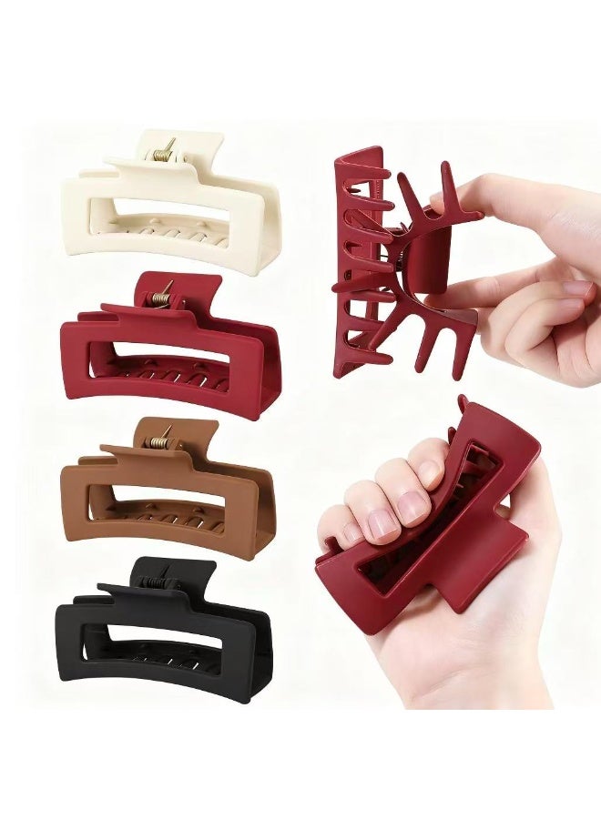 4 قطع من مشابك الشعر المرنة المصنوعة من السيليكون للنساء، مشابك ناعمة كالسحاب، مشابك كبيرة جدًا مقاس 4 بوصات، مشابك جامبو للشعر الكثيف المجعد، مشابك مستطيلة مرنة غير قابلة للانزلاق. - Image 2