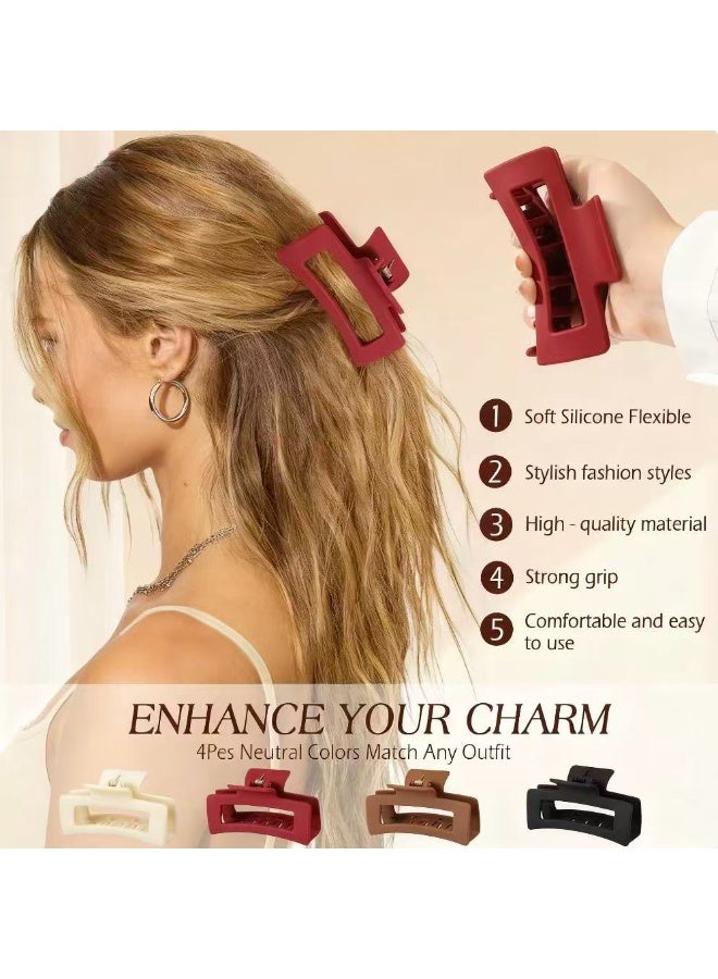 4 قطع من مشابك الشعر المرنة المصنوعة من السيليكون للنساء، مشابك ناعمة كالسحاب، مشابك كبيرة جدًا مقاس 4 بوصات، مشابك جامبو للشعر الكثيف المجعد، مشابك مستطيلة مرنة غير قابلة للانزلاق. - Image 5