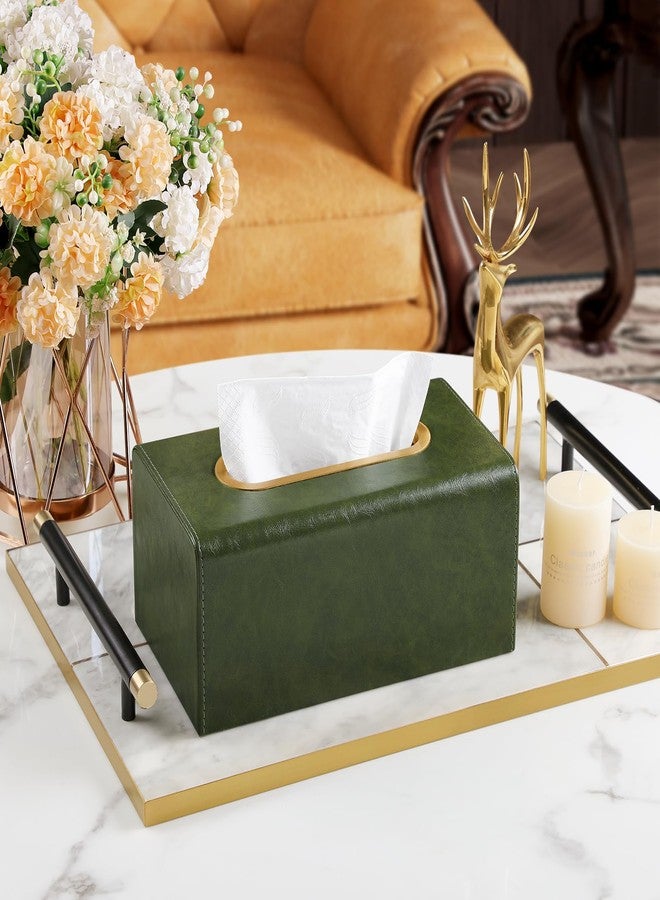 MEIBOOCH Rectangle Tissue Box Cover for 120-160 Count Box of Tissues, Luxury PU Leather Tissue Holder with Magnetic Closure (Olive Green) - Image 5