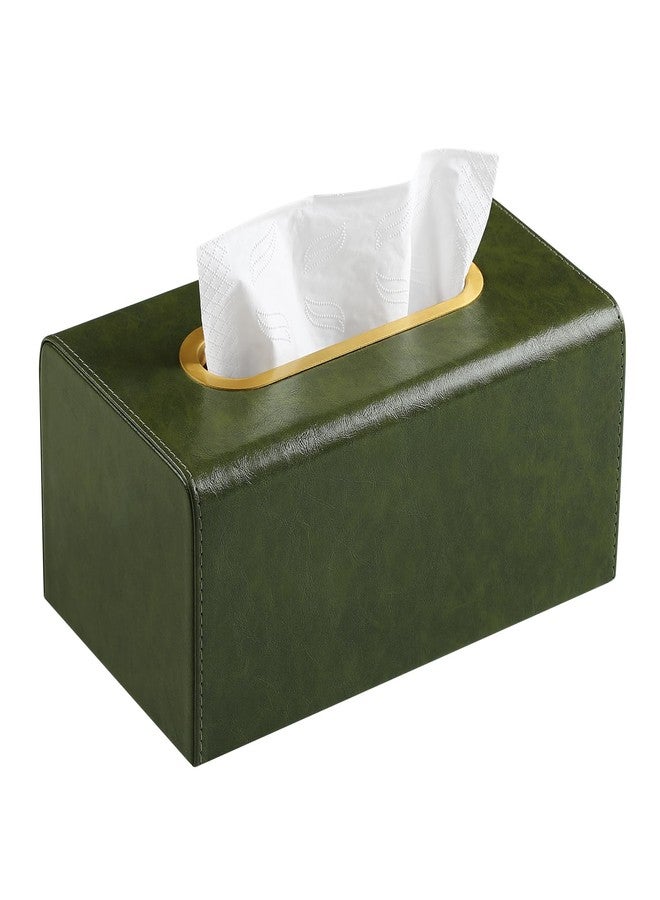 MEIBOOCH Rectangle Tissue Box Cover for 120-160 Count Box of Tissues, Luxury PU Leather Tissue Holder with Magnetic Closure (Olive Green) - Image 1