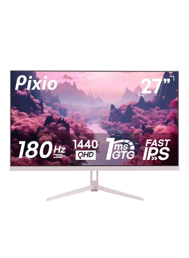 PIXIO PX278 Wave Pink 27 inch 180Hz Refresh Rate FHD 1440p Resolution Fast IPS Panel 1ms GTG Response Time Pink Gaming Monitor with FreeSync - Image 1