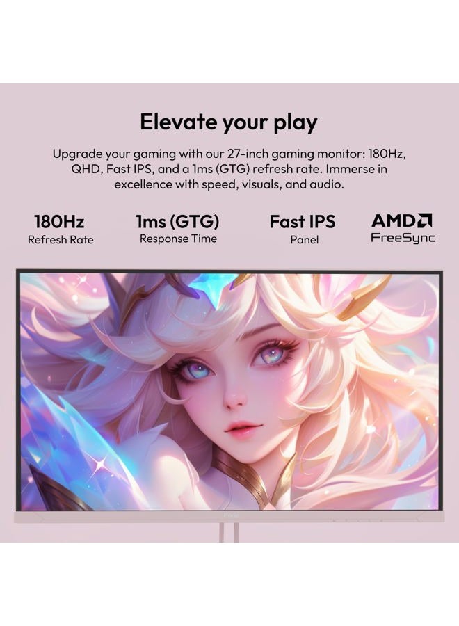 PIXIO PX278 Wave Pink 27 inch 180Hz Refresh Rate FHD 1440p Resolution Fast IPS Panel 1ms GTG Response Time Pink Gaming Monitor with FreeSync - Image 2