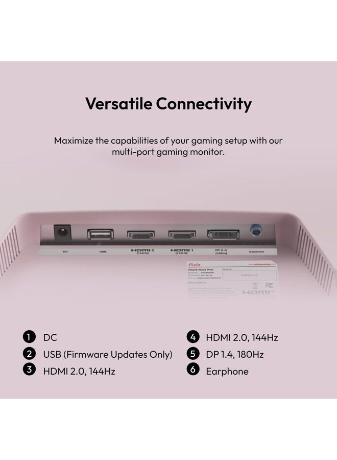 PIXIO PX278 Wave Pink 27 inch 180Hz Refresh Rate FHD 1440p Resolution Fast IPS Panel 1ms GTG Response Time Pink Gaming Monitor with FreeSync - Image 5