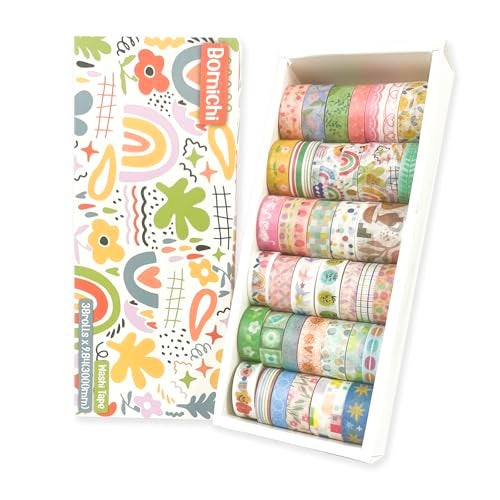 Bomichi 38 Rolls Washi Tape, Aesthetic Colored Decorative Cute Scrapbook Tape for Scrapbooking Supplies Journaling Craft Junk Journal - Image 1