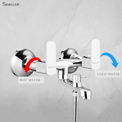 Specule Cube Pure Brass, Wall Mixer With Hand Shower & 1.5 Meter Tube | Modern Bathroom Fittings | Mixer Tap (Chrome Finish) - Image 3