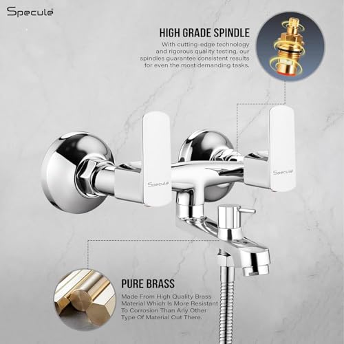 Specule Cube Pure Brass, Wall Mixer With Hand Shower & 1.5 Meter Tube | Modern Bathroom Fittings | Mixer Tap (Chrome Finish) - Image 4
