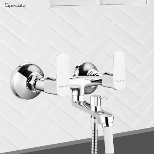 Specule Cube Pure Brass, Wall Mixer With Hand Shower & 1.5 Meter Tube | Modern Bathroom Fittings | Mixer Tap (Chrome Finish) - Image 2