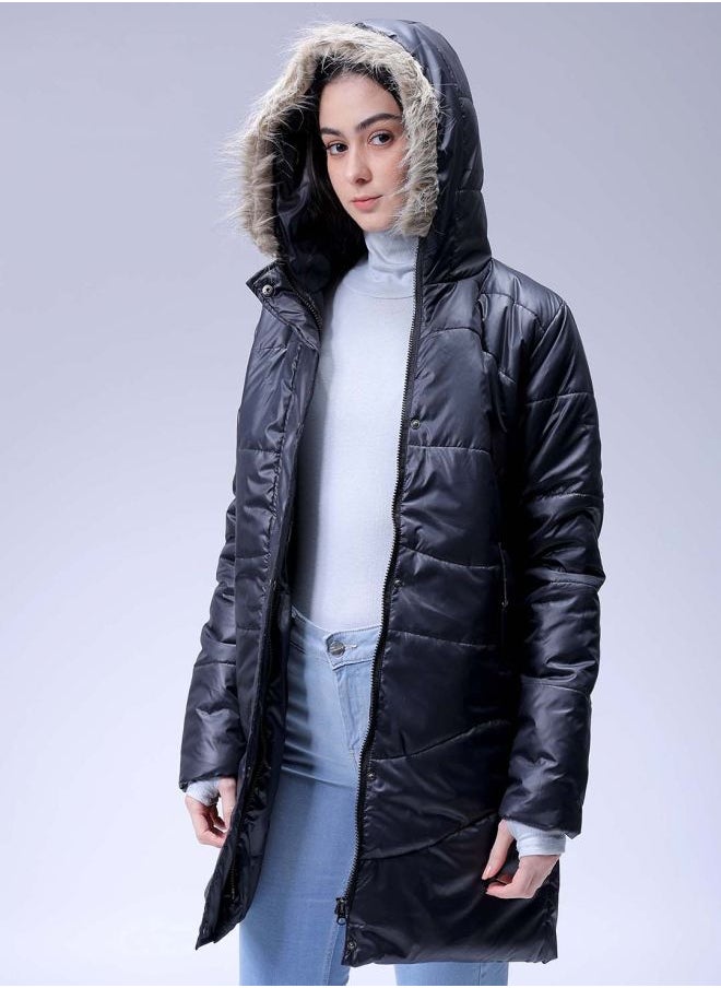 Freehand - Women Relaxed Black Solid Hooded Neck Long Sleeve Outerwear - Image 1