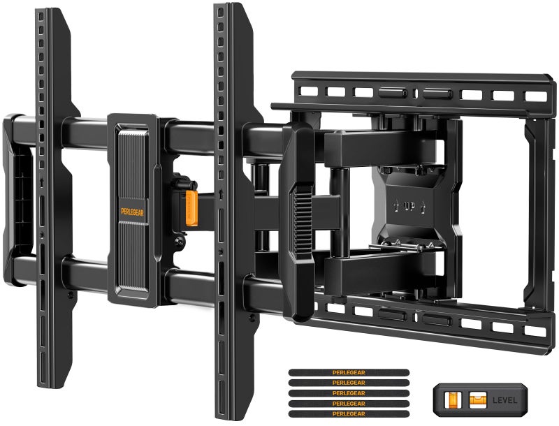 Perlegear UL-Listed Full Motion TV Wall Mount for 42â€“97 Inch Flat Curved TVs up to 132 lbs, 12â€³/16â€³ Wood Studs, TV Mount Bracket with Tool-Free Tilt, Swivel, Extension, Max VESA 600 x 400mm, PGLF15 - Image 1