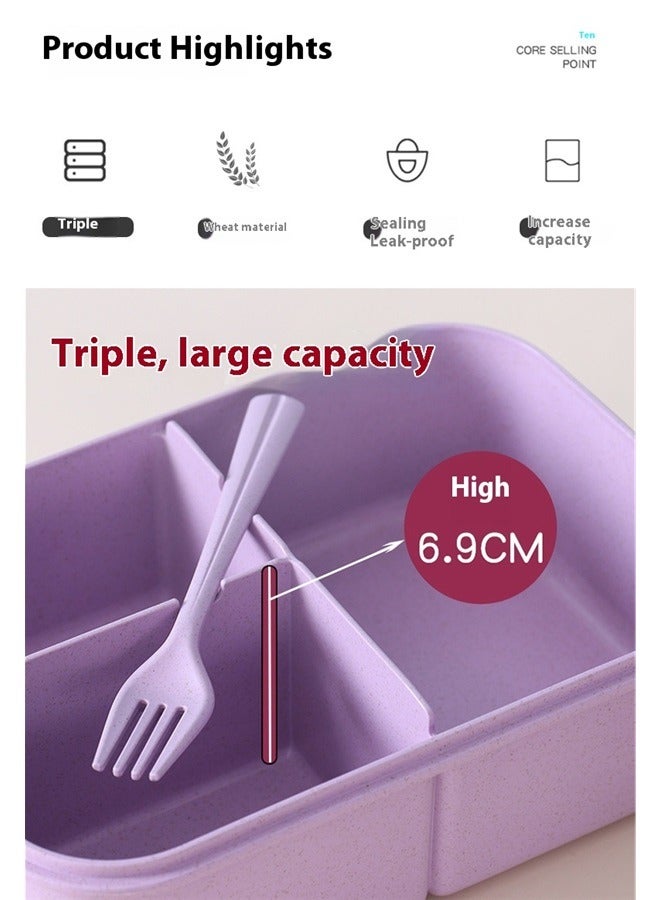 Lunch Box Durable Leakproof Containers With 3 Compartments For Kids Plastic ，Box Lunch Box,Ideal Leak-Proof Lunch Box for Women,Reusable Meal Prep Container for Body Builders Purple  - Image 5
