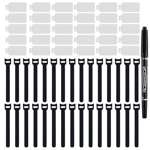 TOPNI 60 Pieces Cable Labels & Reusable Hook and Loop Fastening Ties Set - 30 Pieces Cord or Wire Labels & 30 Pieces Labels for Electronic Cords, Home & Office Cord Management - Image 1