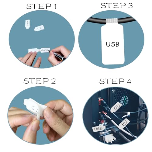 TOPNI 60 Pieces Cable Labels & Reusable Hook and Loop Fastening Ties Set - 30 Pieces Cord or Wire Labels & 30 Pieces Labels for Electronic Cords, Home & Office Cord Management - Image 4