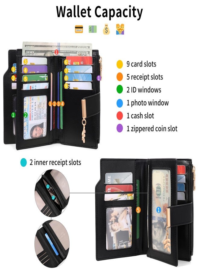 SENDEFN Wallets for Women Leather RFID Blocking Credit Card Case Holder Purse Zipper Pocket with ID Window - Image 2