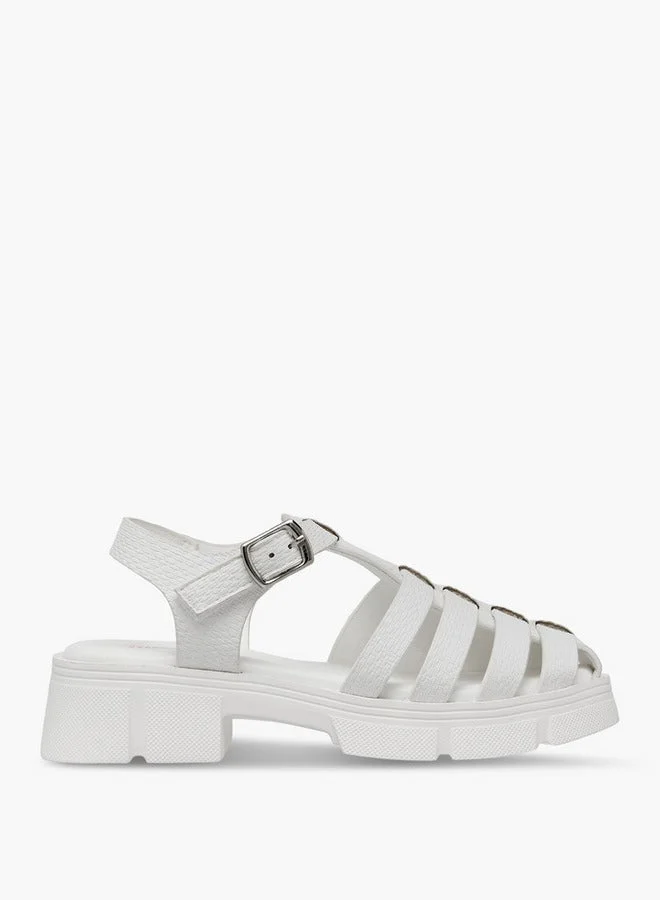 Little Missy Girls Strappy Flatform Sandals with Hook and Loop Closure