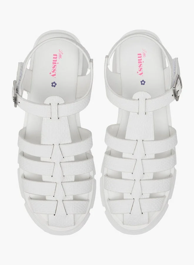 Little Missy Girls Strappy Flatform Sandals with Hook and Loop Closure