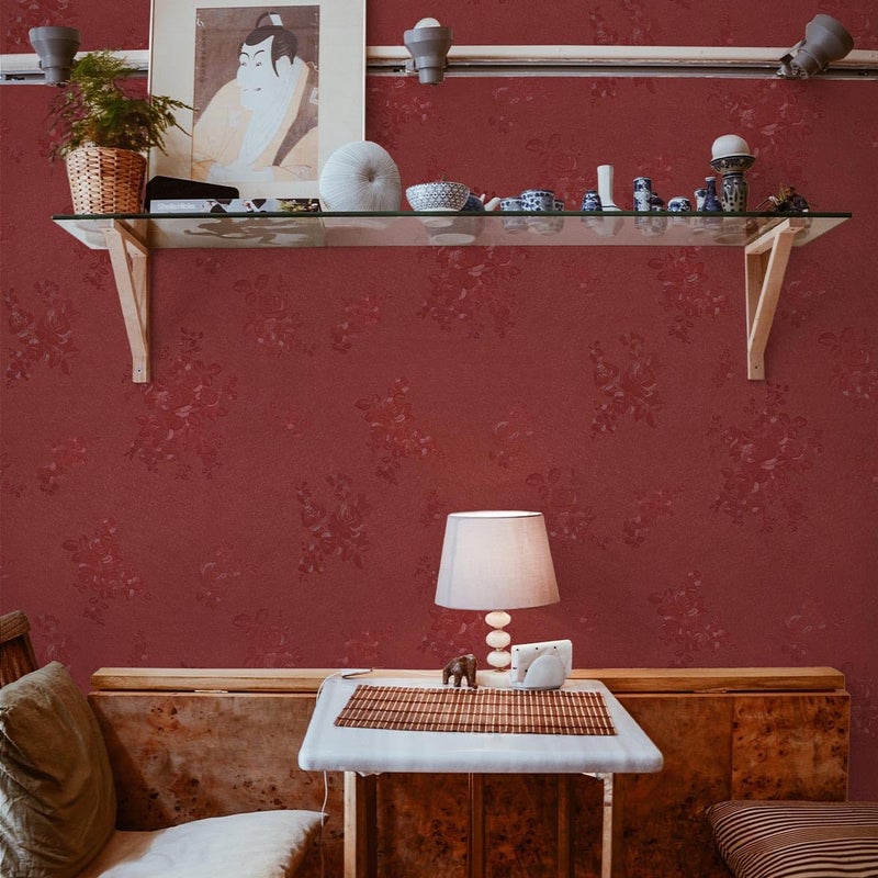 Lativo Dark Red Peel and Stick Wallpaper Textured Embossed Floral Contact Paper Peel and Stick 118inL78.7inW Retro Crimson Red Flower Self Adhesive Removable Wallpaper for Bathroom Waterproof Thicken - Image 5