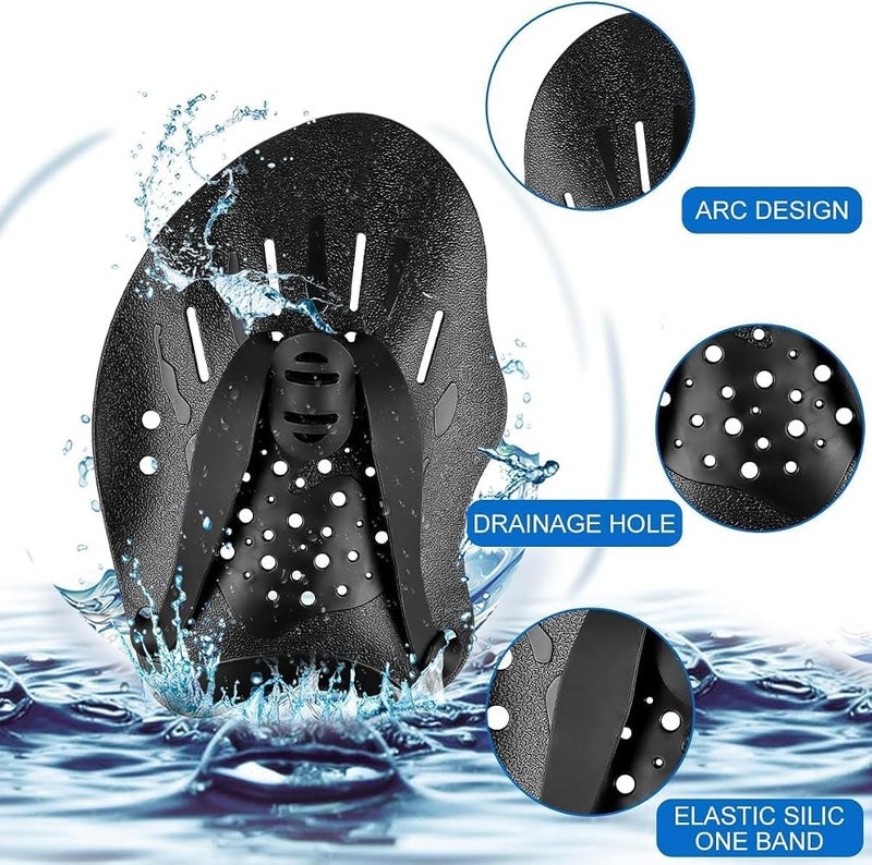 Parlberd Swimming Hand Paddles for Training, 1 Pair Swim Paddles with Adjustable Straps, Professional Hand Fins for Strength and Stroke Improvement, Pool Exercise Equipment, for Men, Women and Kids, Black - Image 3