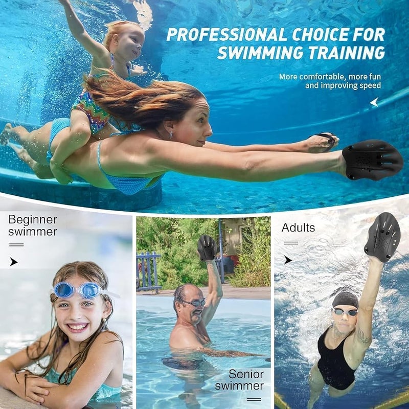 Parlberd Swimming Hand Paddles for Training, 1 Pair Swim Paddles with Adjustable Straps, Professional Hand Fins for Strength and Stroke Improvement, Pool Exercise Equipment, for Men, Women and Kids, Black - Image 4