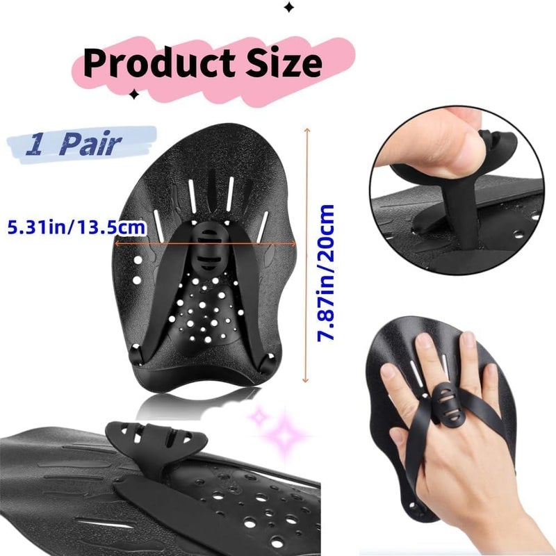 Parlberd Swimming Hand Paddles for Training, 1 Pair Swim Paddles with Adjustable Straps, Professional Hand Fins for Strength and Stroke Improvement, Pool Exercise Equipment, for Men, Women and Kids, Black - Image 1
