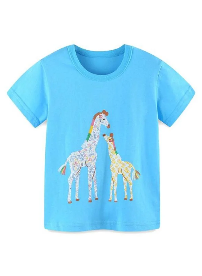 YUNIQEE Blue Printed Short Sleeve Crew Neck T-Shirt