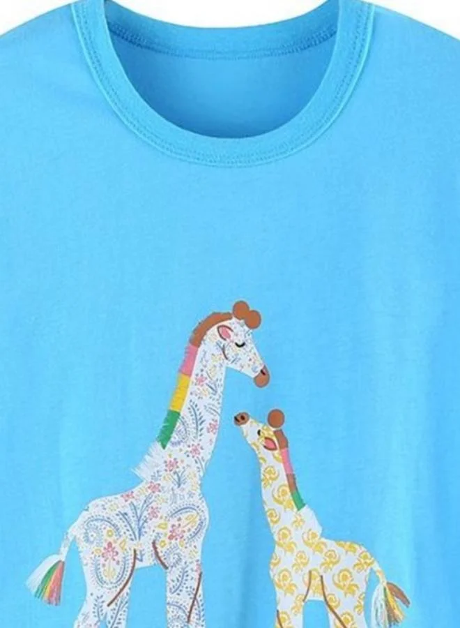 YUNIQEE Blue Printed Short Sleeve Crew Neck T-Shirt