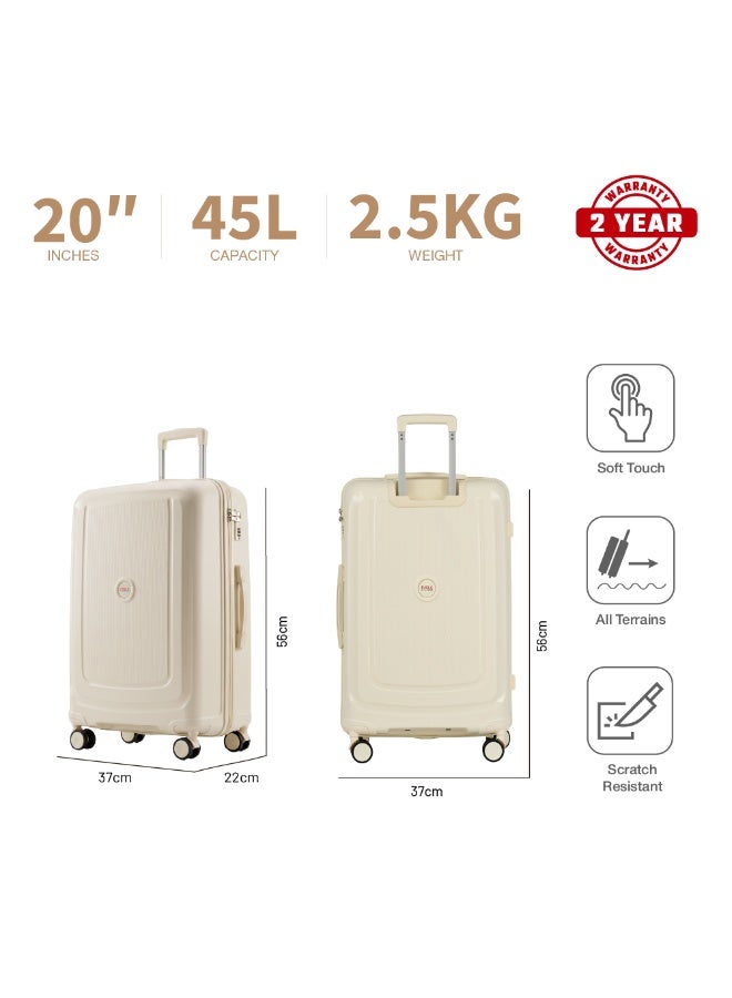 Eagle Express Clifton 20 Inch Cabin Luggage Snow White, PP Hard Shell Carry On Trolley Suitcase with Lightweight Travel Design, 360 Spinner Wheels, Secure Lock System and 2 Year Warranty - Image 3