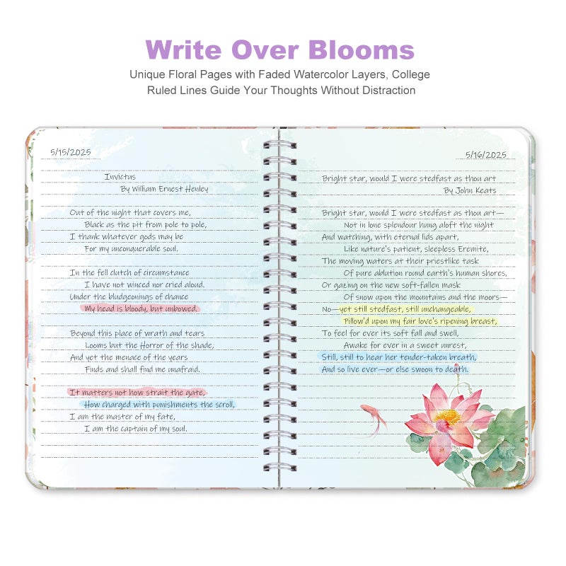 SIIXU Colorful Spiral Notebookâ€‹â€‹ - 160 A5 Hard Cover Pages, Floral Design with College Ruled Lines for Creative Journaling, Poetry Writing & Bullet Journaling - Image 2