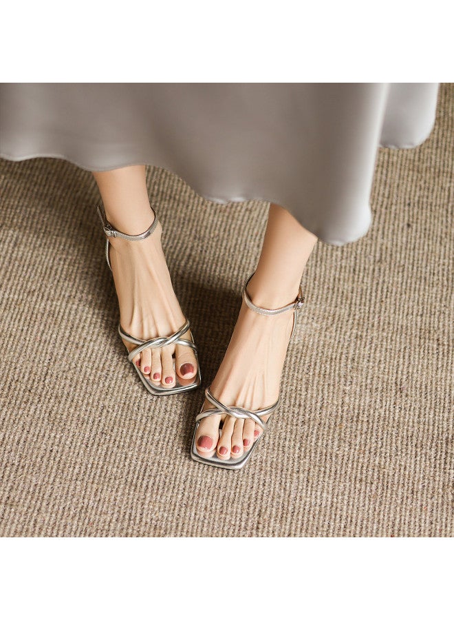 AMOR Simple One-strap Sandals 2025 New Versatile Open-toe Sandals, Elegant And Fresh Chunky Heel Sandals For Women - Image 4