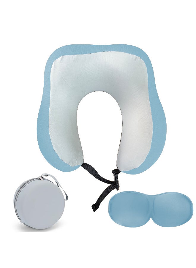 ARABIQO Travel Pillow – 100% Pure Memory Foam Neck Pillow with Breathable Cover, Machine Washable, Airplane Travel Kit with 3D Contoured Eye Mask, Earplugs & Luxury Bag – Standard Size - Image 1