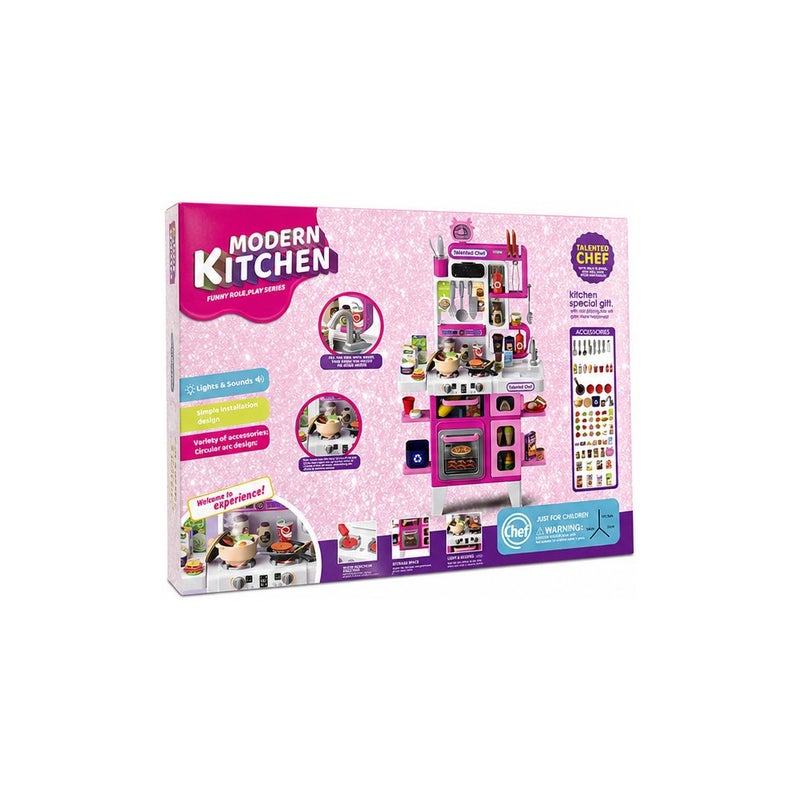 Talented chef Modern Kitchen Pretend Play Set for Girls, Pink Toy Kitchen with Lights and Sounds - Image 1