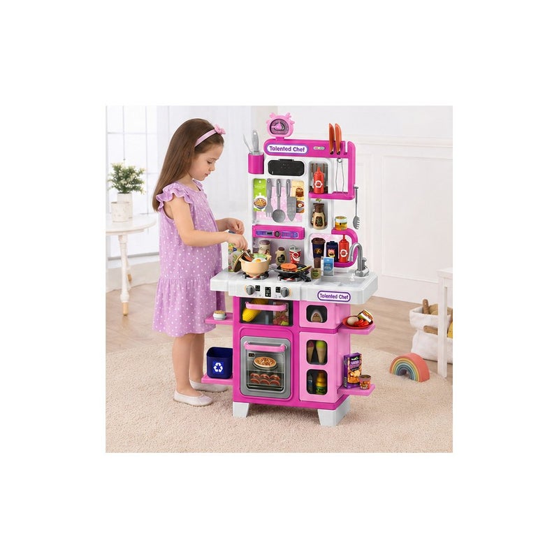 Talented chef Modern Kitchen Pretend Play Set for Girls, Pink Toy Kitchen with Lights and Sounds - Image 3