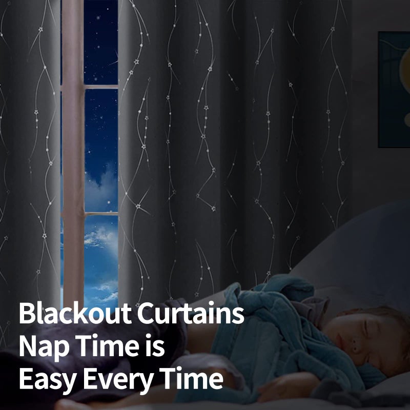BGment Star & Lines Grey Blackout Curtains 84 Inch Length 2 Panels Set, Thermal Insulated Privacy Grommet Window Drapes for Kids Boys Bedroom, 52 x 84 Inch - Image 3