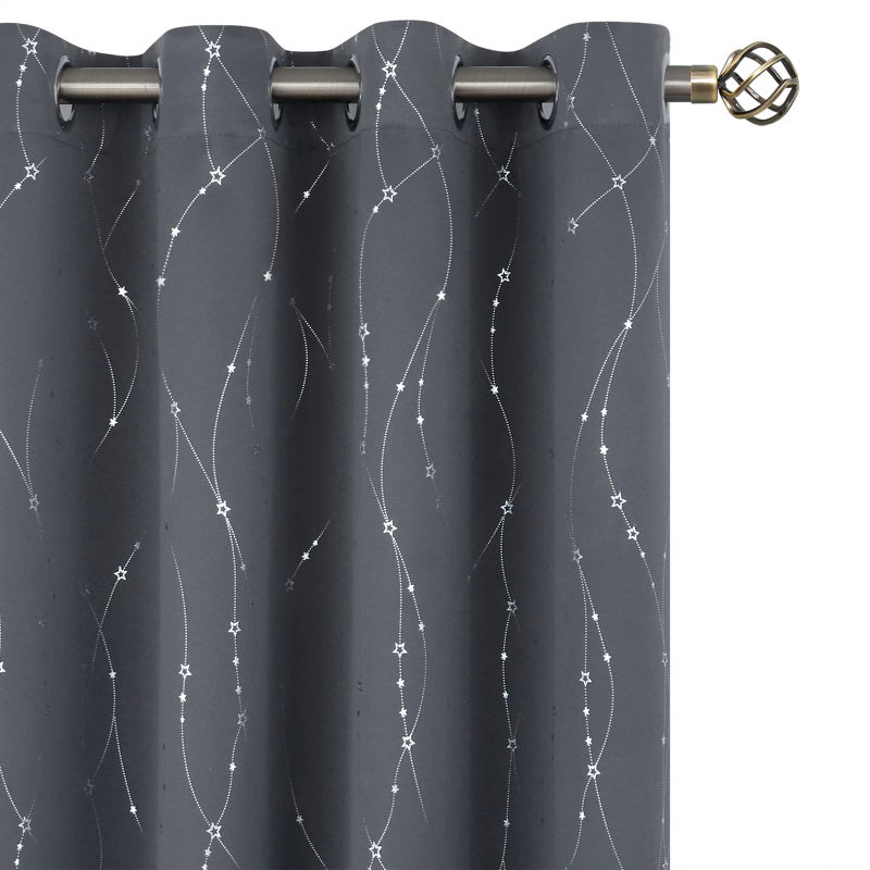 BGment Star & Lines Grey Blackout Curtains 84 Inch Length 2 Panels Set, Thermal Insulated Privacy Grommet Window Drapes for Kids Boys Bedroom, 52 x 84 Inch - Image 1