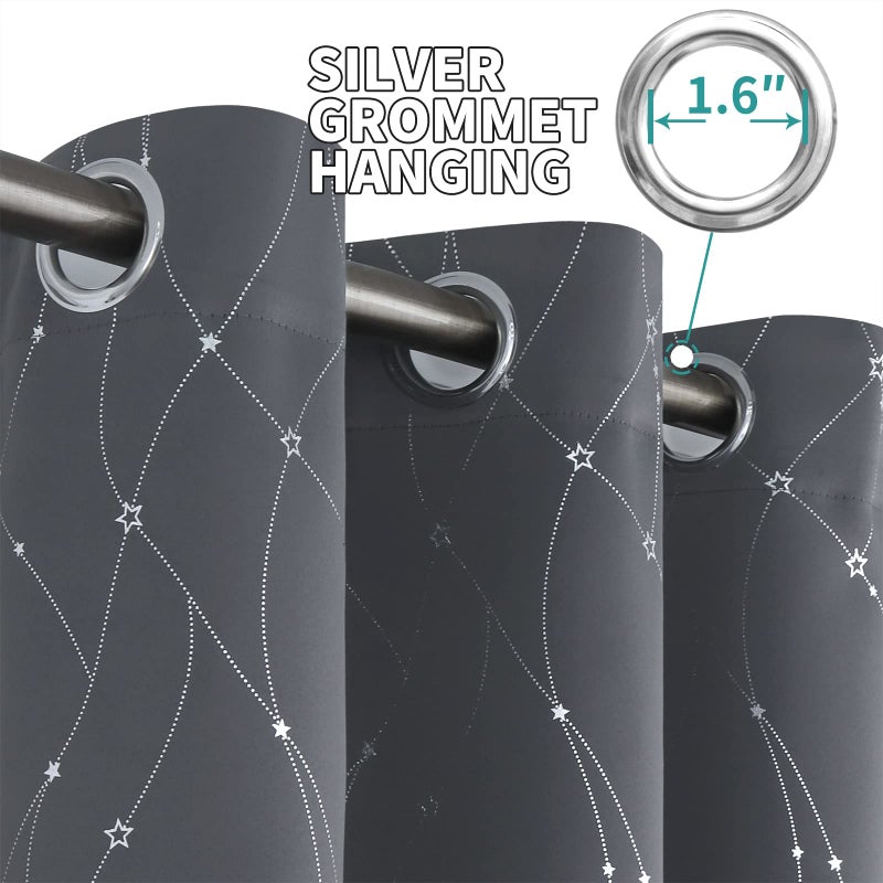 BGment Star & Lines Grey Blackout Curtains 84 Inch Length 2 Panels Set, Thermal Insulated Privacy Grommet Window Drapes for Kids Boys Bedroom, 52 x 84 Inch - Image 4