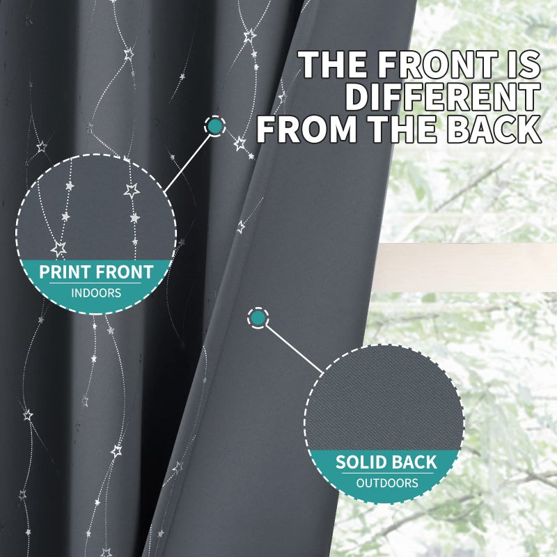 BGment Star & Lines Grey Blackout Curtains 84 Inch Length 2 Panels Set, Thermal Insulated Privacy Grommet Window Drapes for Kids Boys Bedroom, 52 x 84 Inch - Image 5