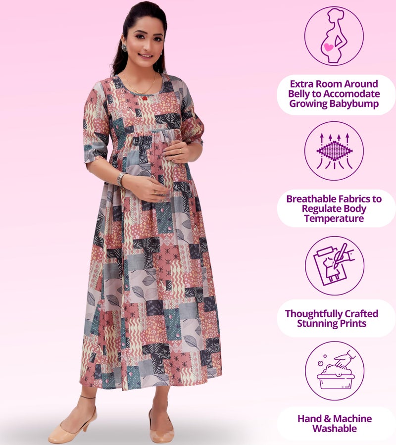 RITIJYA Feeding Kurtis for Women with Zip | Maternity Gown Pregnancy Dress for Nursing Mothers | Viscose Rayon | Maternity Wear Feeding Dress Tops (2XL,Rust, 9022_44R) - Image 3