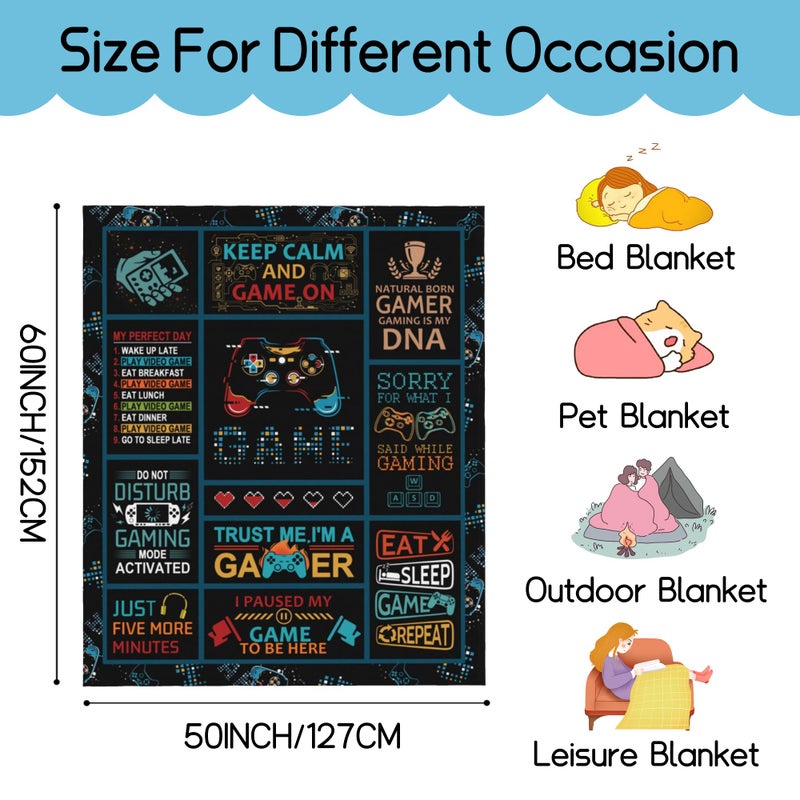 Seimip Gaming Blanket Game Flannel Throw Blanket for Adult Gamer Blanket for Teen Boy Soft Plush Game Theme Blanket Game Lover Room Decorative Blanket for Kids Gamers Throw Blanket 60""x50"" - Image 2