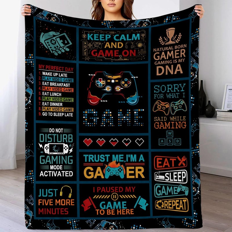 Seimip Gaming Blanket Game Flannel Throw Blanket for Adult Gamer Blanket for Teen Boy Soft Plush Game Theme Blanket Game Lover Room Decorative Blanket for Kids Gamers Throw Blanket 60""x50"" - Image 1