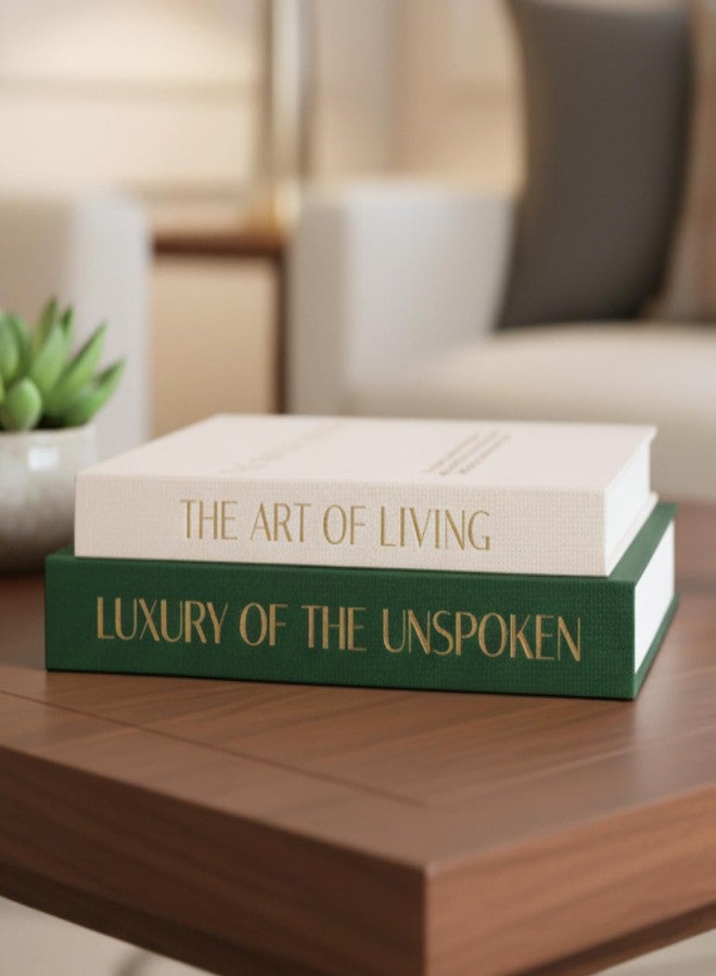 Linda's Essentials Decorative Books for Home Decor (Set of 2), Linen Fake Books for Decoration, Home Decor for Coffee Table Book, Fake Book Decor Aesthetic Set, Photo Storage and Keepsake Box (Beige + Green) - Image 1
