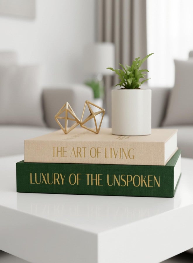 Linda's Essentials Decorative Books for Home Decor (Set of 2), Linen Fake Books for Decoration, Home Decor for Coffee Table Book, Fake Book Decor Aesthetic Set, Photo Storage and Keepsake Box (Beige + Green) - Image 4
