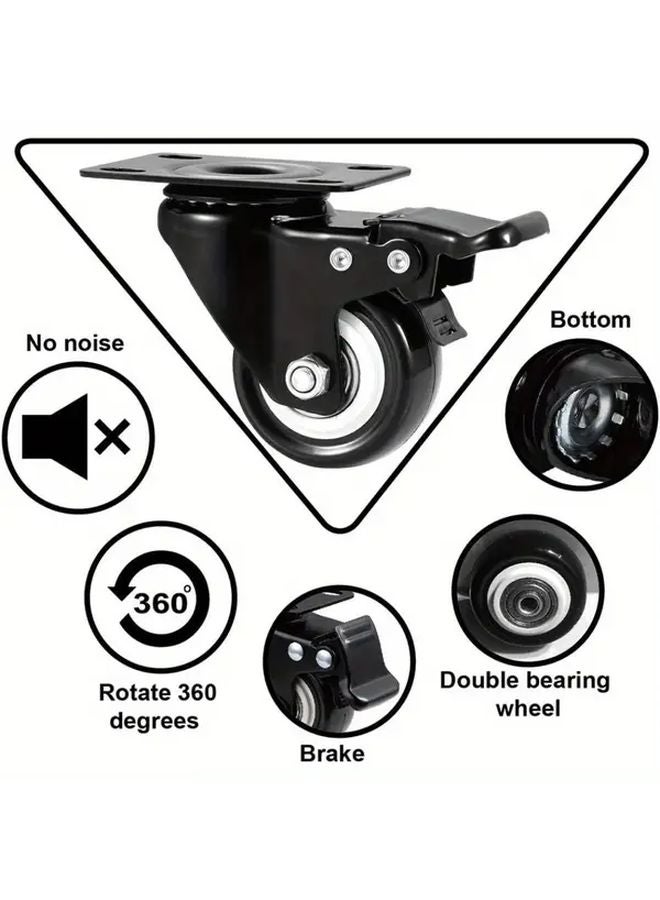 4 Pack Black Heavy Duty Caster Wheels with Brake No Noise Locking Swivel Plate Casters - Image 4