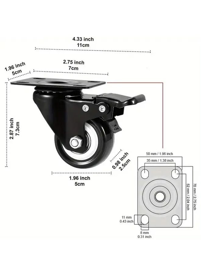 4 Pack Black Heavy Duty Caster Wheels with Brake No Noise Locking Swivel Plate Casters - Image 3