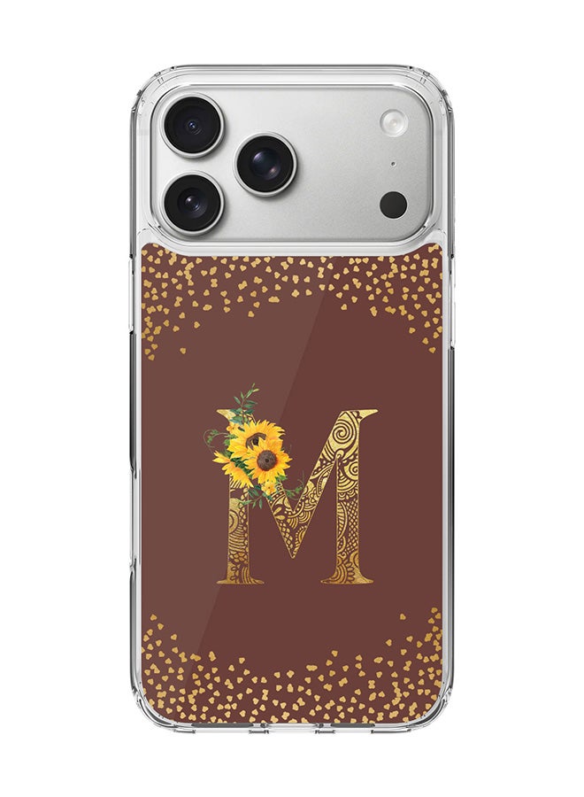 Stylizedd Classic Clear MagSafe Case for iPhone 17 Pro Max , Hybrid Soft Case Flexible Edges Anti Drop TPU PC Gel Thin Transparent Cover [ Designed for iPhone 17 Pro Max ] - Custom Monogram Initial Letter Floral Pattern Alphabet - M  (Brown )