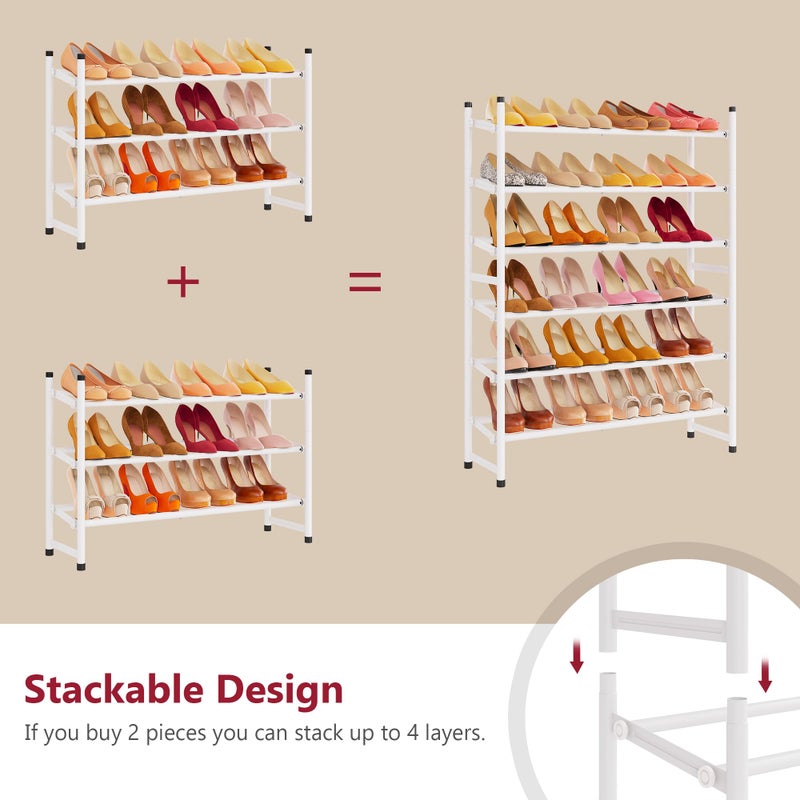 Tajsoon Expandable Shoe Rack for Closet 3 Tier, 28â€œ-41â€œAdjustable & Stackable Shoe Shelf Storage, Metal Shoe Rack Organizer for Front Door Entrance, Closet, Garage, Entryway, White - Image 4