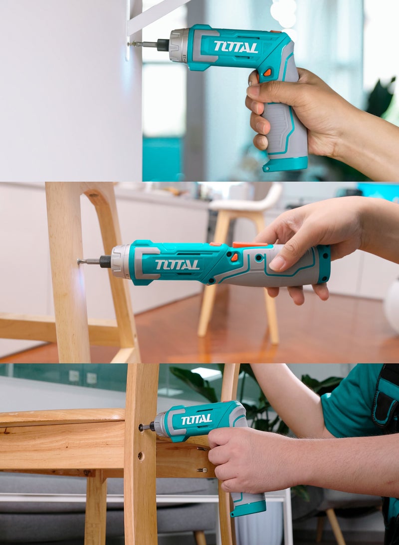 TOTAL 8V Cordless Screwdriver with 2-Position Adjustable Handle - 1/4" Hex Dual-Shape Power Driver with 15+1 Torque Settings, USB-C Charging & 16pc Accessory Kit - TSDLI08025 - Image 3