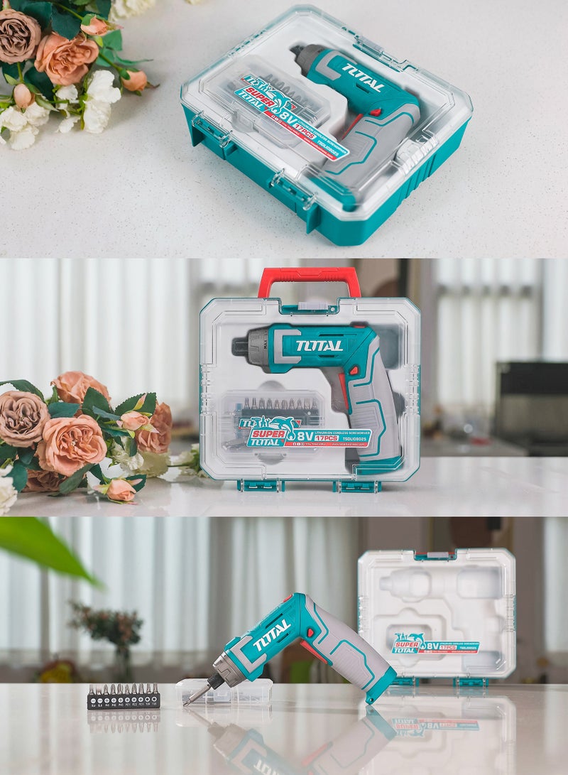 TOTAL 8V Cordless Screwdriver with 2-Position Adjustable Handle - 1/4" Hex Dual-Shape Power Driver with 15+1 Torque Settings, USB-C Charging & 16pc Accessory Kit - TSDLI08025 - Image 4