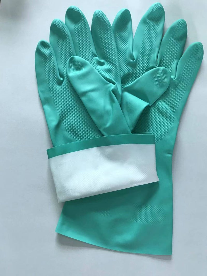 Industrial Nitrile Gloves Acid Alkali Resistant Green velvet lining