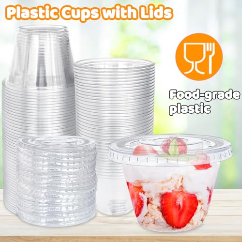 Alaeseje 100 Pack 6 oz Plastic Dessert Cups with Flat Lids (No Hole),Disposable Parfait Cups,Clear Plastic Party Cups for Fruit,Ice Cream,Yogurt,Candy,Salad,Snack,Pudding - Image 3