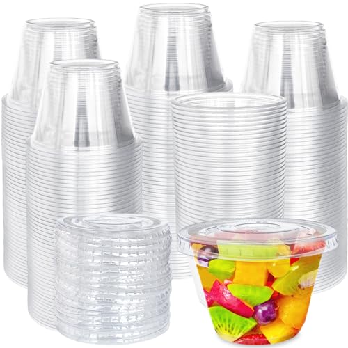 Alaeseje 100 Pack 6 oz Plastic Dessert Cups with Flat Lids (No Hole),Disposable Parfait Cups,Clear Plastic Party Cups for Fruit,Ice Cream,Yogurt,Candy,Salad,Snack,Pudding - Image 1